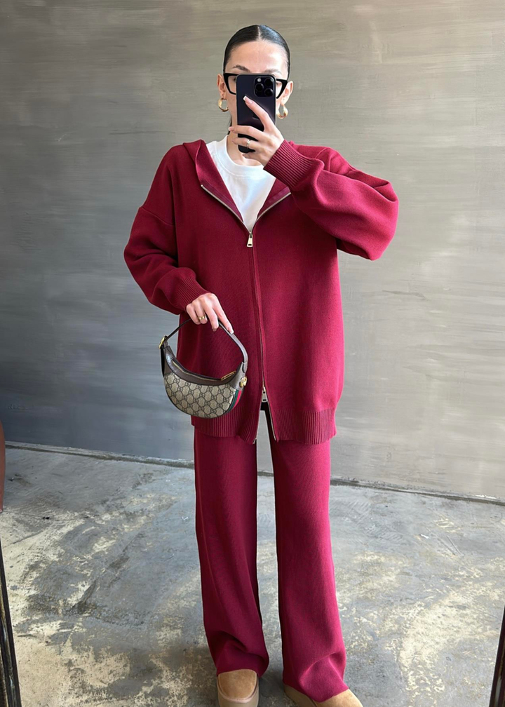 Çift Fermuarlı Triko Takım BORDO