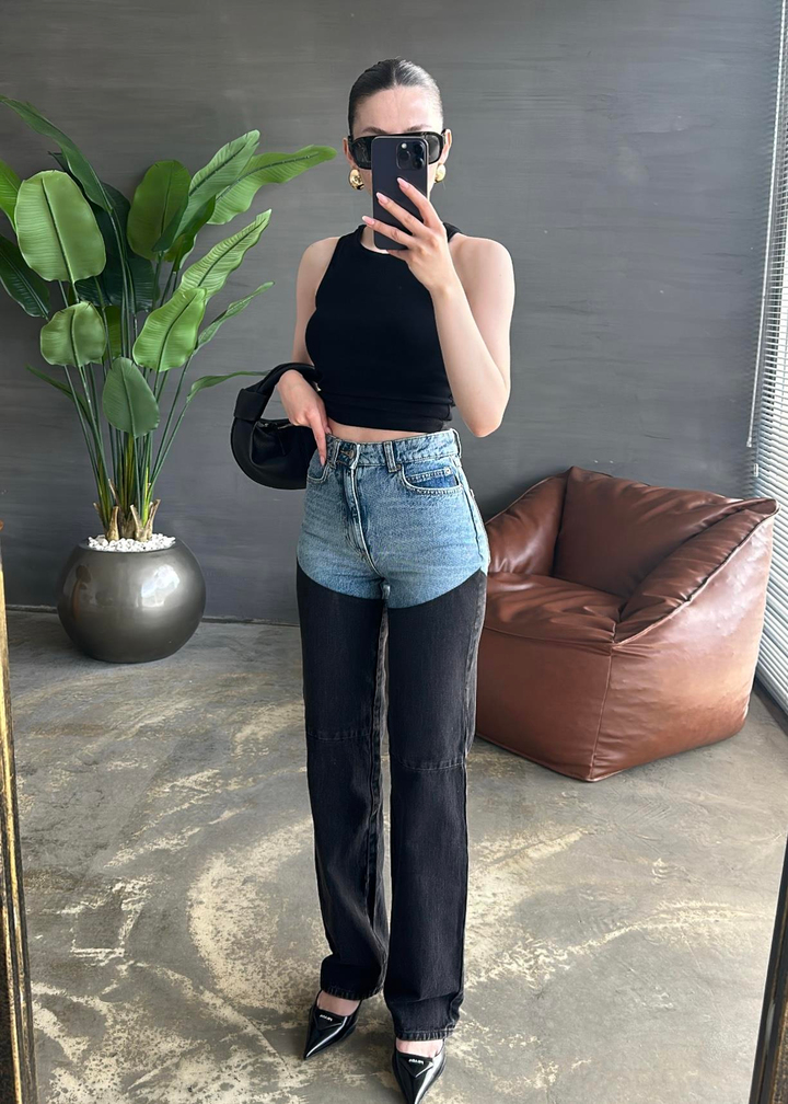 Çift Renkli Jean SİYAH