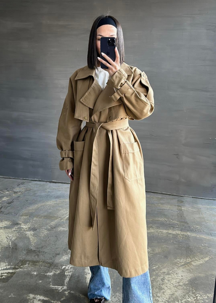 Çıtçıtlı Oversize Trençkot CAMEL
