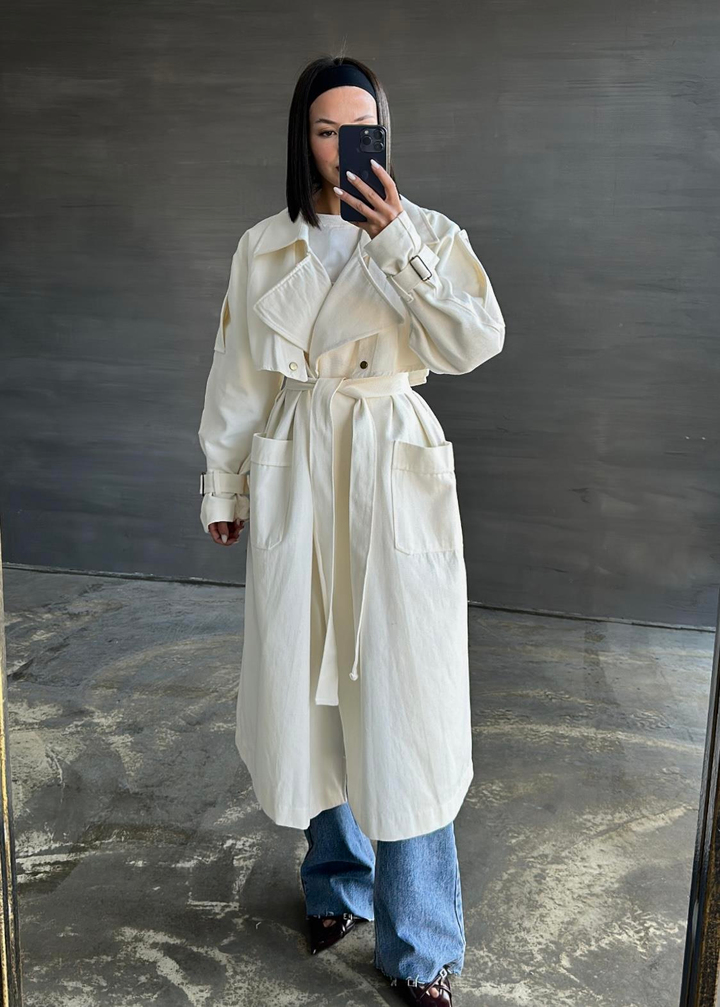 Çıtçıtlı Oversize Trençkot EKRU