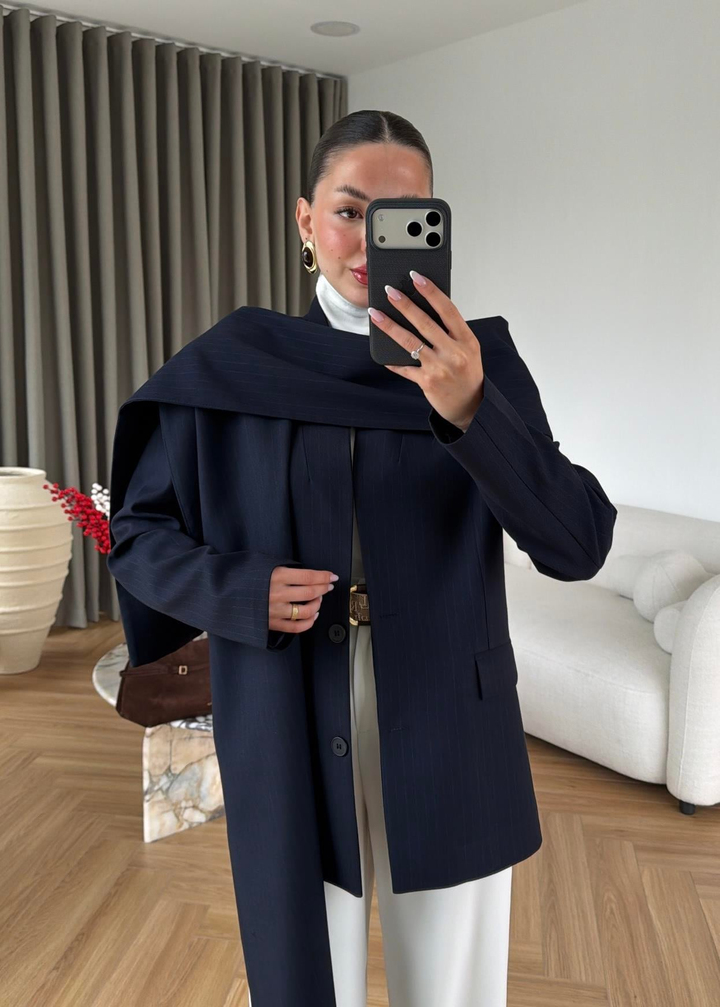 Çizgili Atkılı Blazer LACİVERT