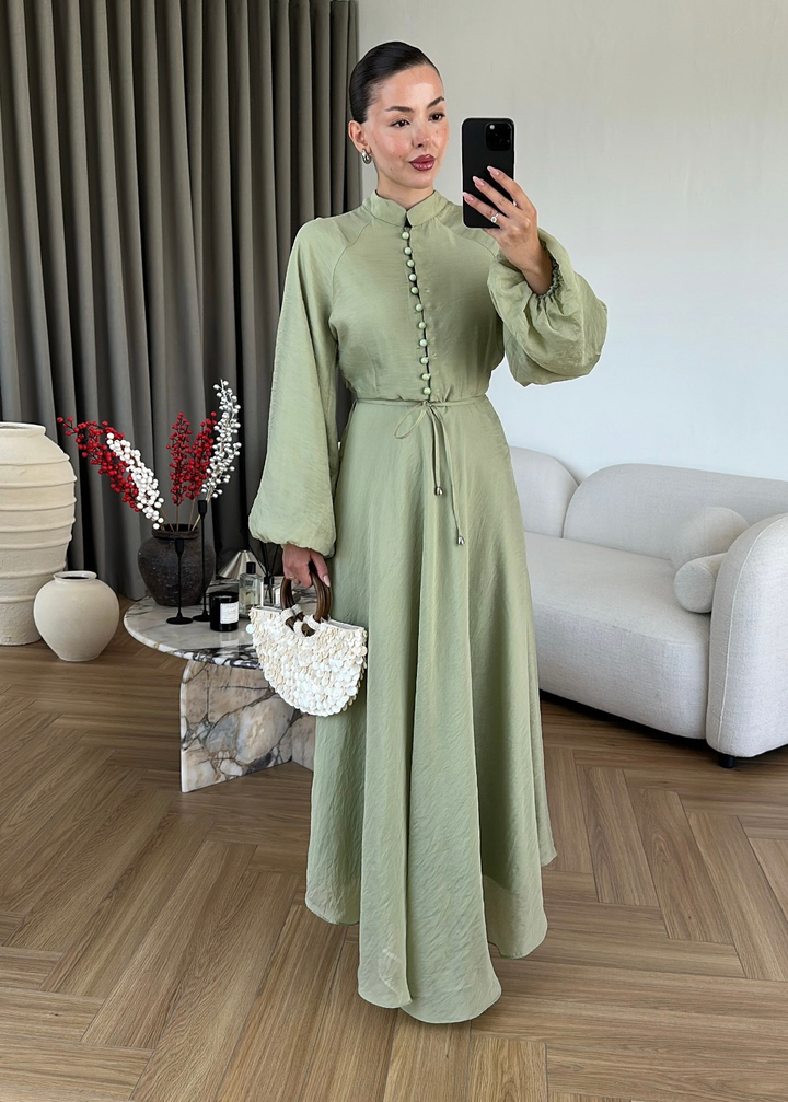 Como Asimetrik Kesim Elbise MİNT YEŞİLİ