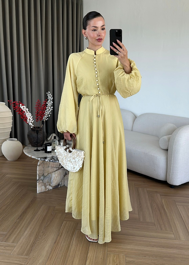 Como Asimetrik Kesim Elbise SARI