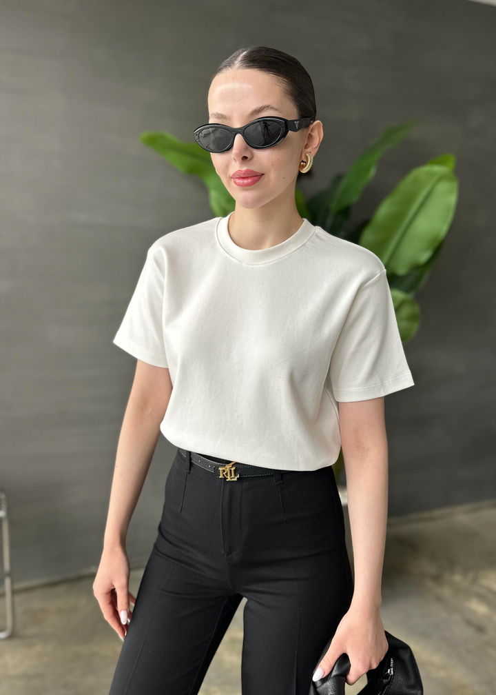 Dekoratif Yakalı Basic Tshirt BEYAZ