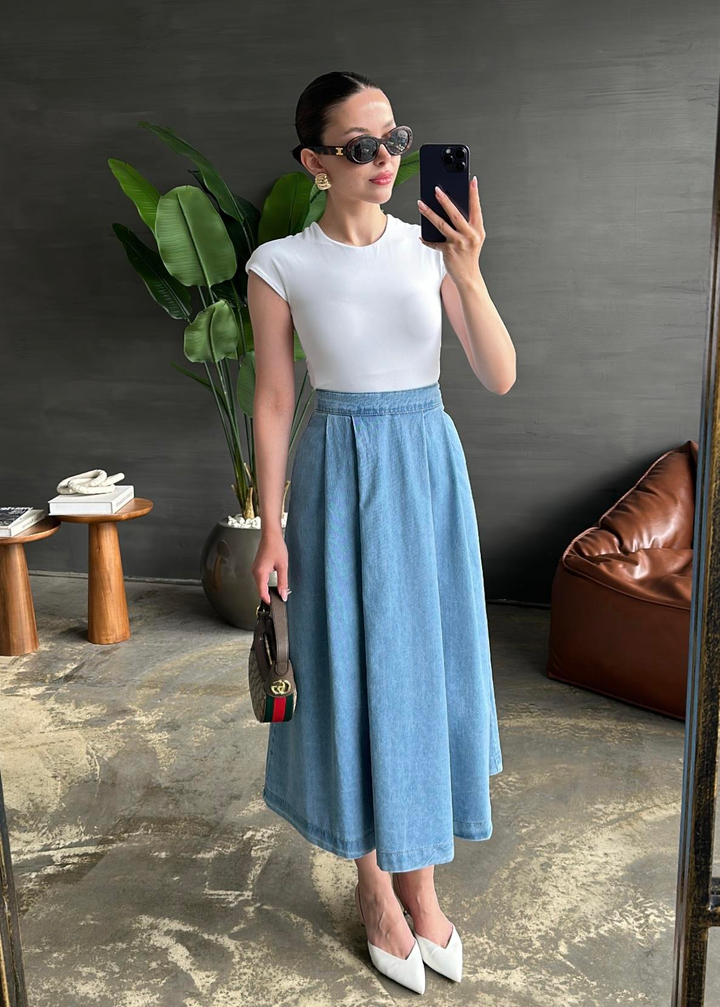 Denim Kloş Etek MAVİ