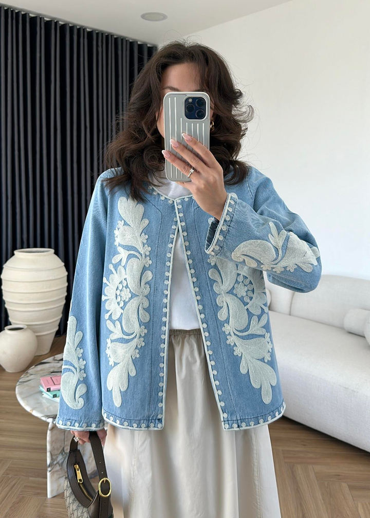 Denim Nakışlı Ceket BUZ MAVİ