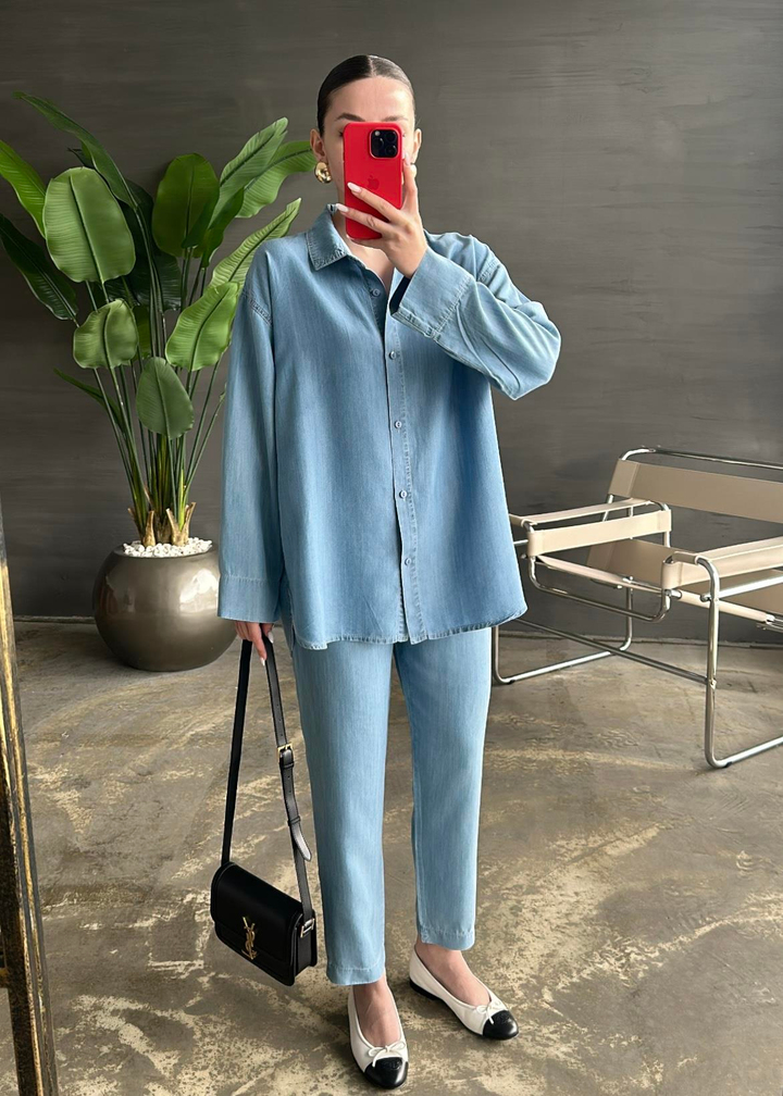 Denim Tencel Gömlek MAVİ