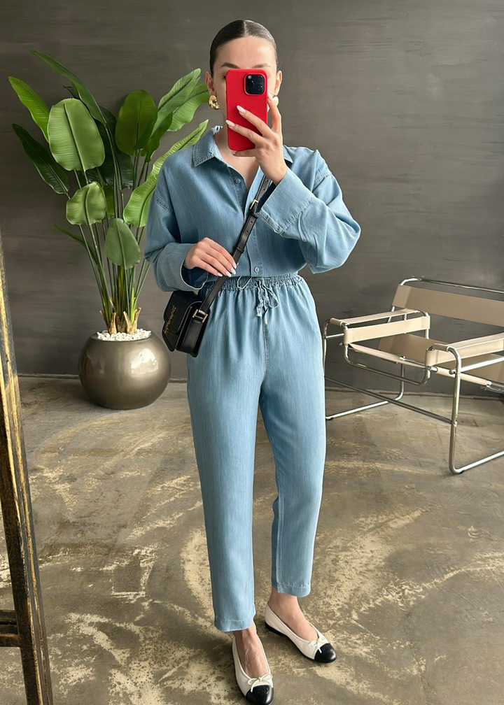 Denim Tencel Havuç Pantolon MAVİ