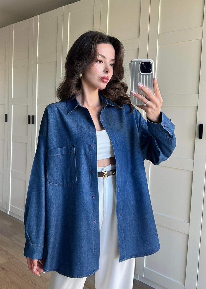 Denim Tensel Gömlek Koyu Mavi