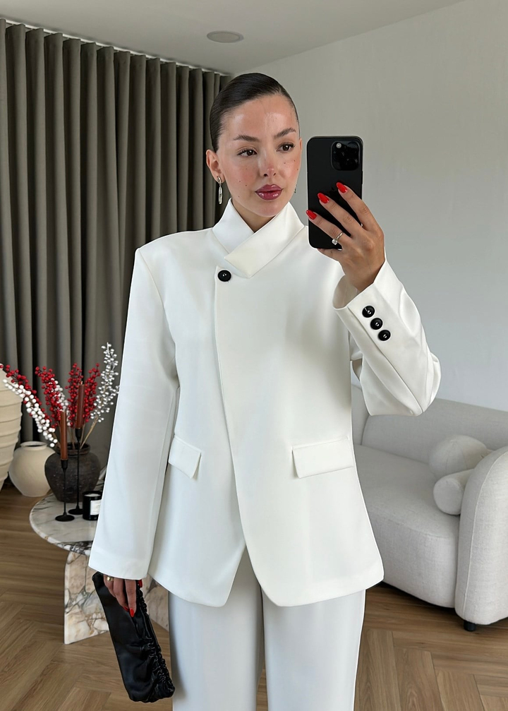 Dik Yaka Blazer Ceket BEYAZ