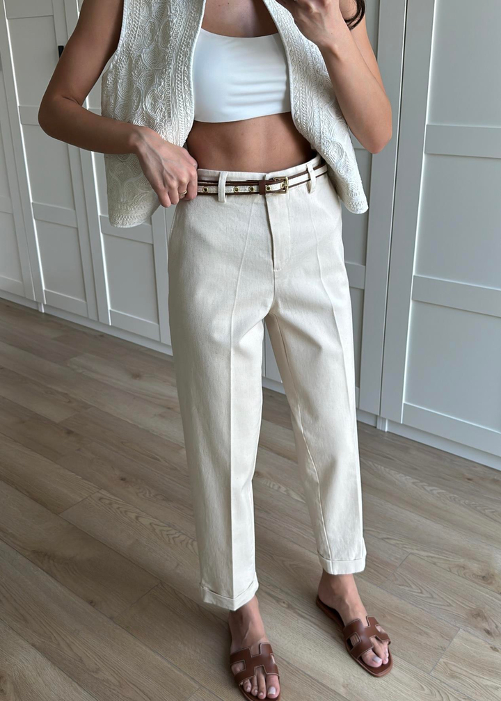 Dilvin Kemerli Naturel Pantolon BEJ