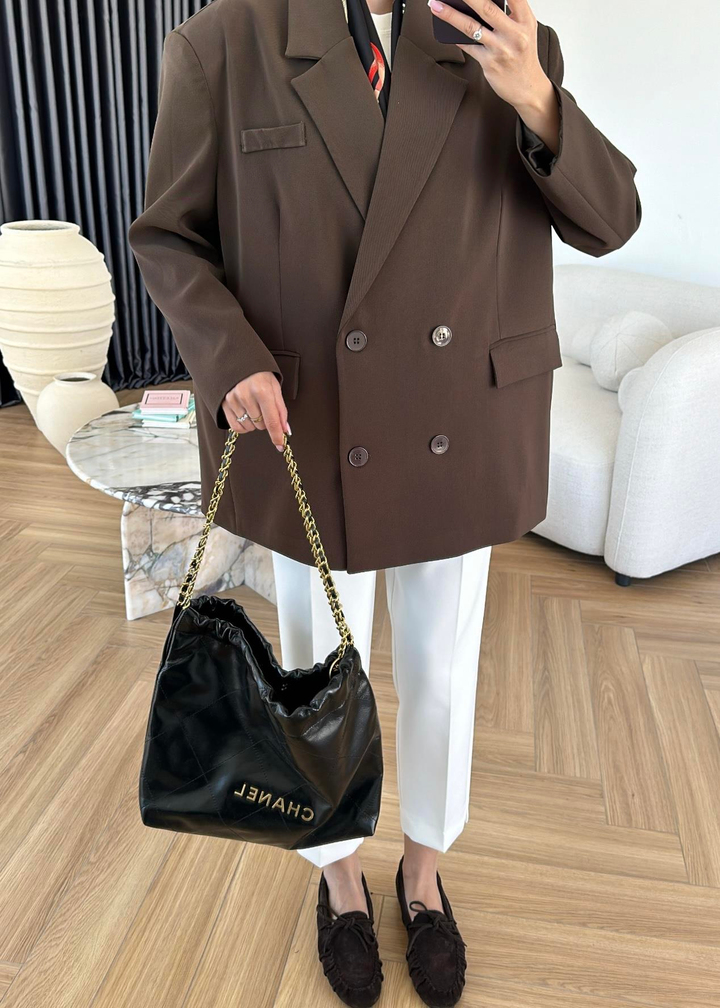 Dört Düğmeli Oversize Ceket ACI KAHVE