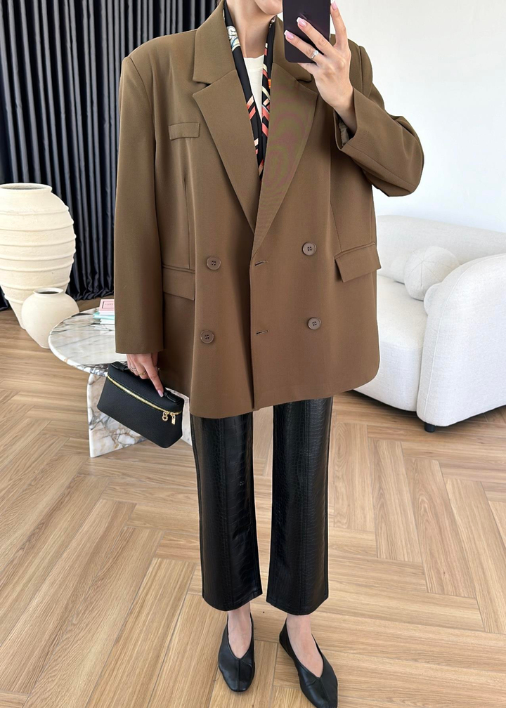 Dört Düğmeli Oversize Ceket SÜTLÜ KAHVE