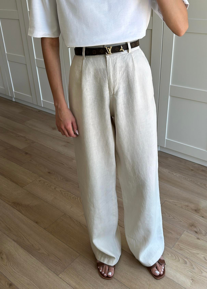 Düğmeli Keten Premium Pantolon NATUR