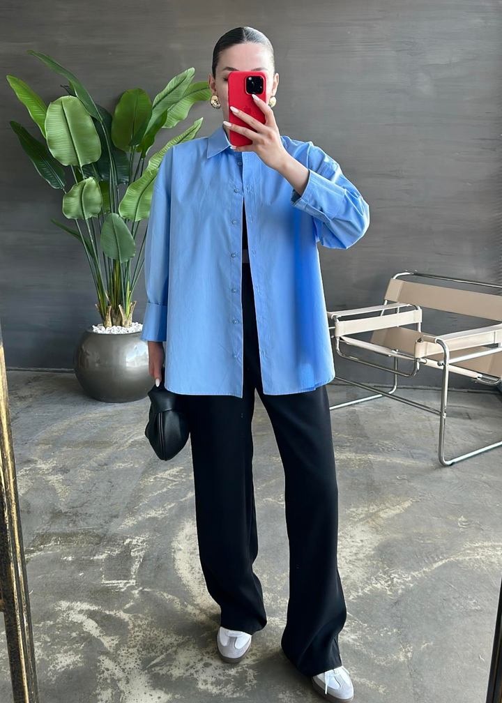 Düz Poplin Tunik MAVİ