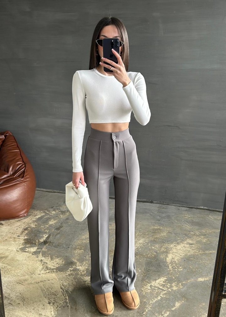 Enine Boyuna Likralı Pantolon GRİ