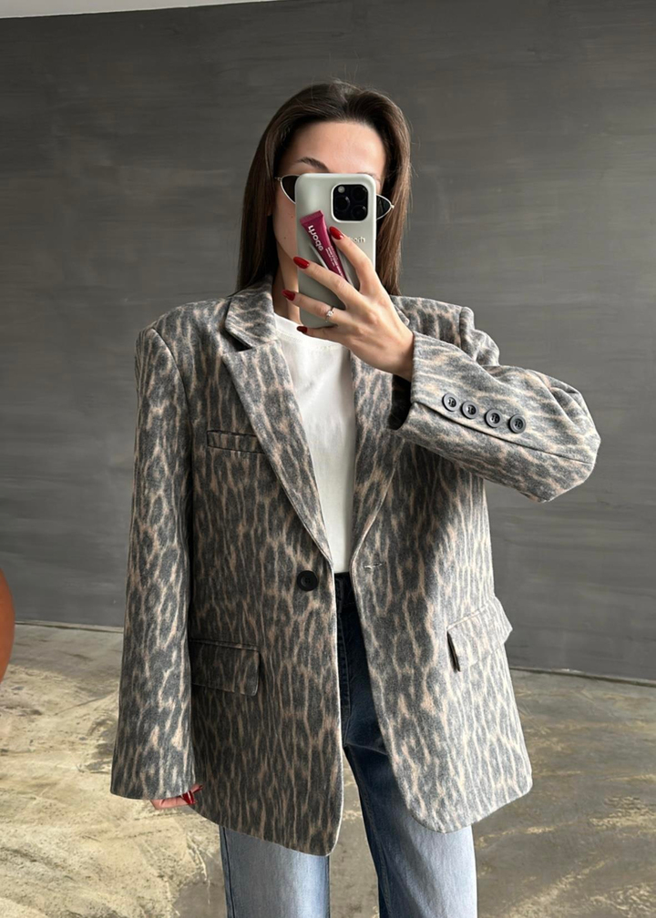 Eskitmeli Leopar Kaşe Ceket RENKLİ