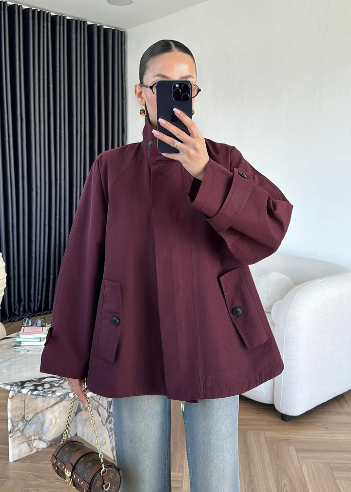Fermuarlı Parka Trençkot BORDO