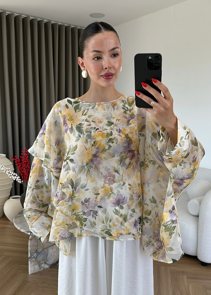 Floreo Çiçek Transparan Gömlek RENKLİ