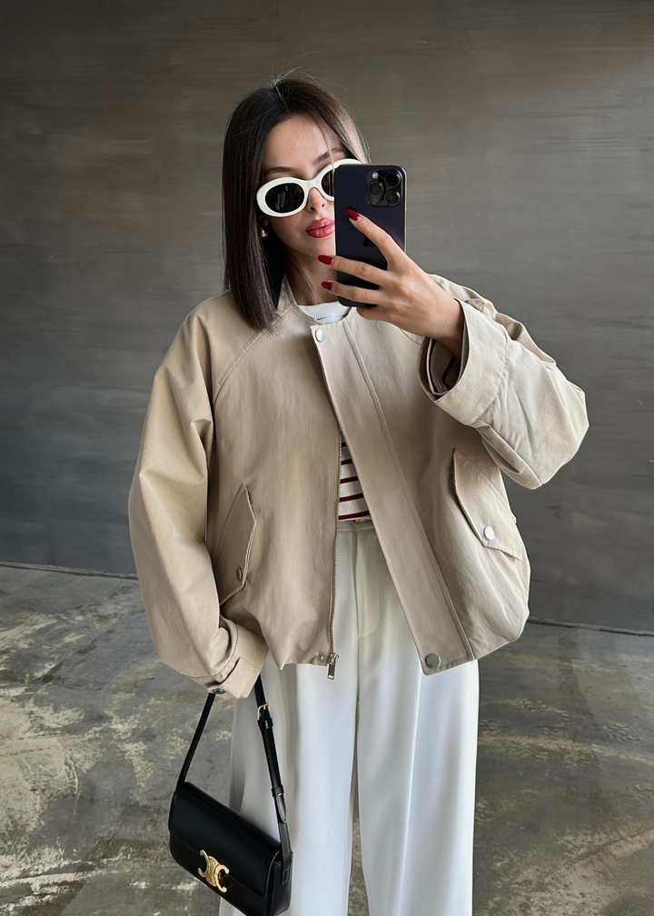Gabardin Tensel Bomber Ceket BEJ