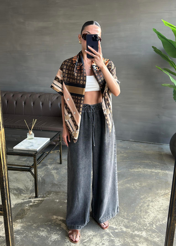 Geniş Paçalı Denim Pantolon ANTRASİT