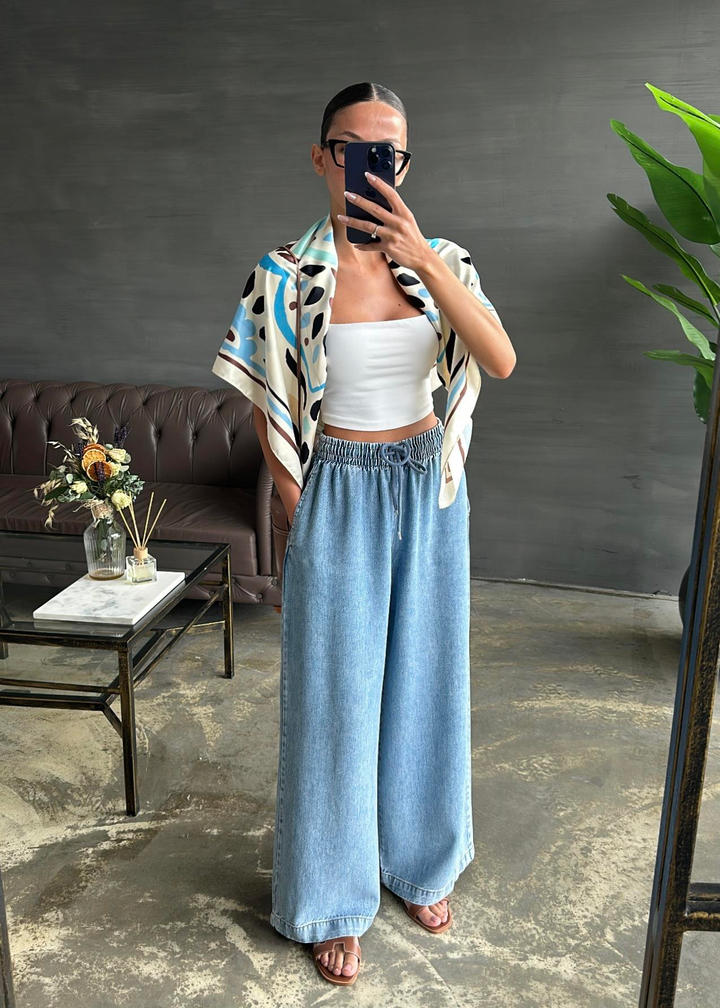 Geniş Paçalı Denim Pantolon BUZ MAVİ