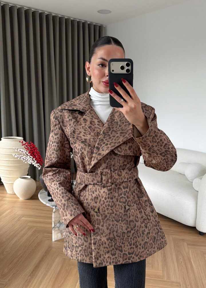Glov Leopar Desenli Trençkot RENKLİ