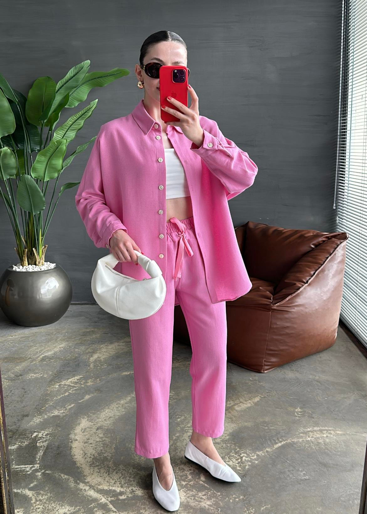 Grogren Beli İpli Pantolon PEMBE