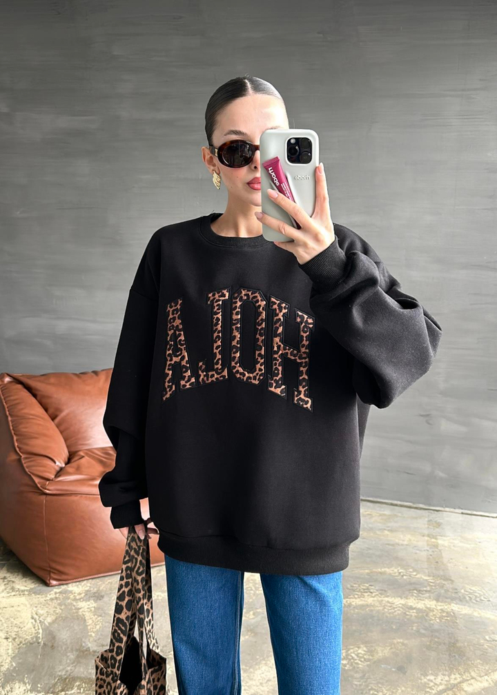 Hola Nakışlı Sweatshirt SİYAH