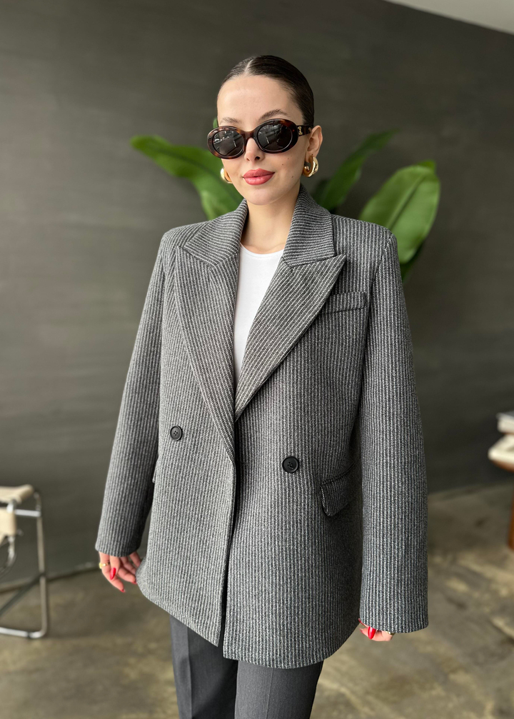 İki Düğmeli Çizgili Limited Blazer ANTRASİT