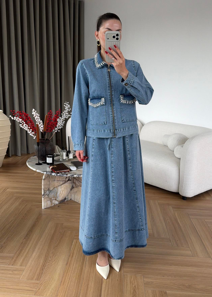 İncili Denim Takım BUZ MAVİ