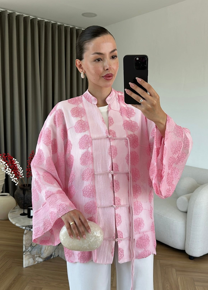 İp Bağcıklı Brodeli Ceket ŞEKER PEMBE