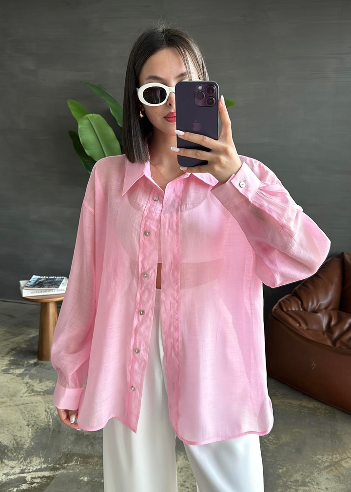 İpeksi Oversize Gömlek PEMBE