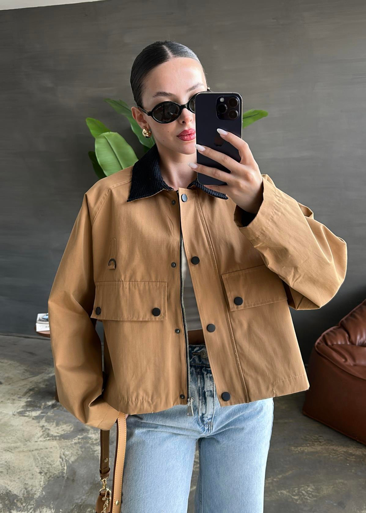 Kadife Yakalı Premium Trençkot CAMEL