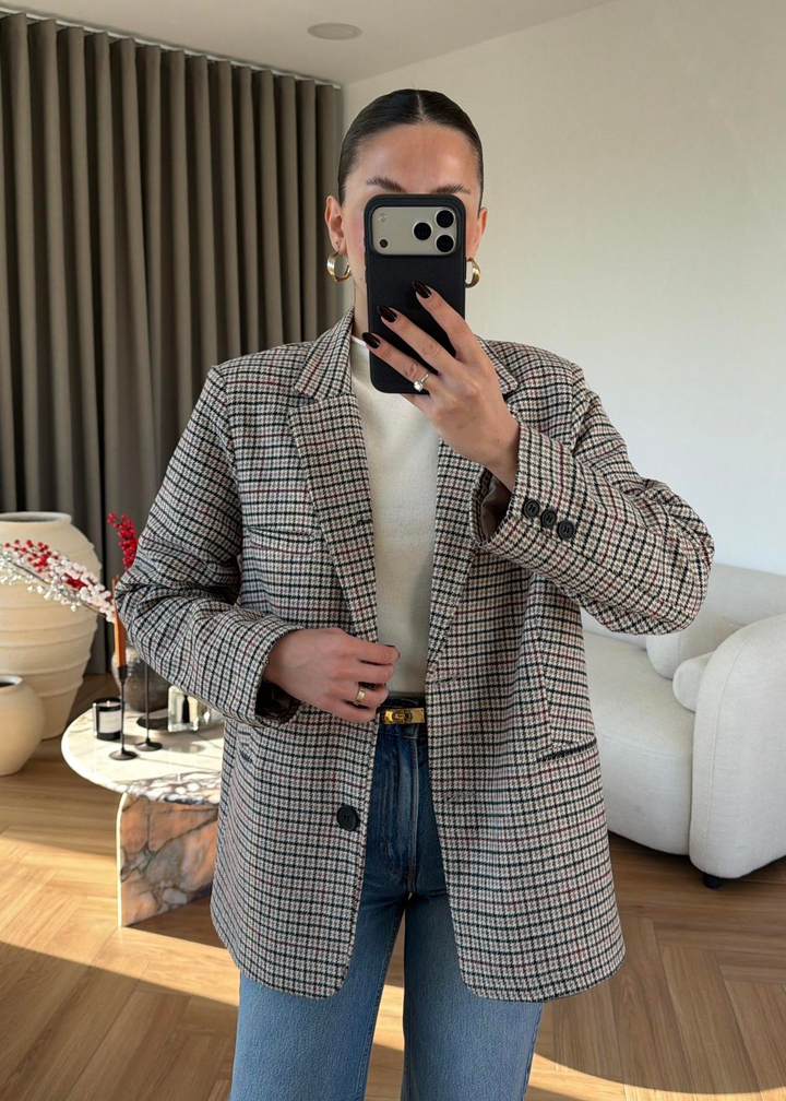 Kazayağı Desenli Blazer Ceket RENKLİ