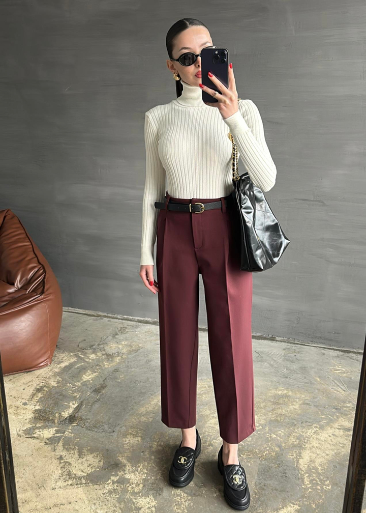 Kemerli Dilvin Pantolon BORDO