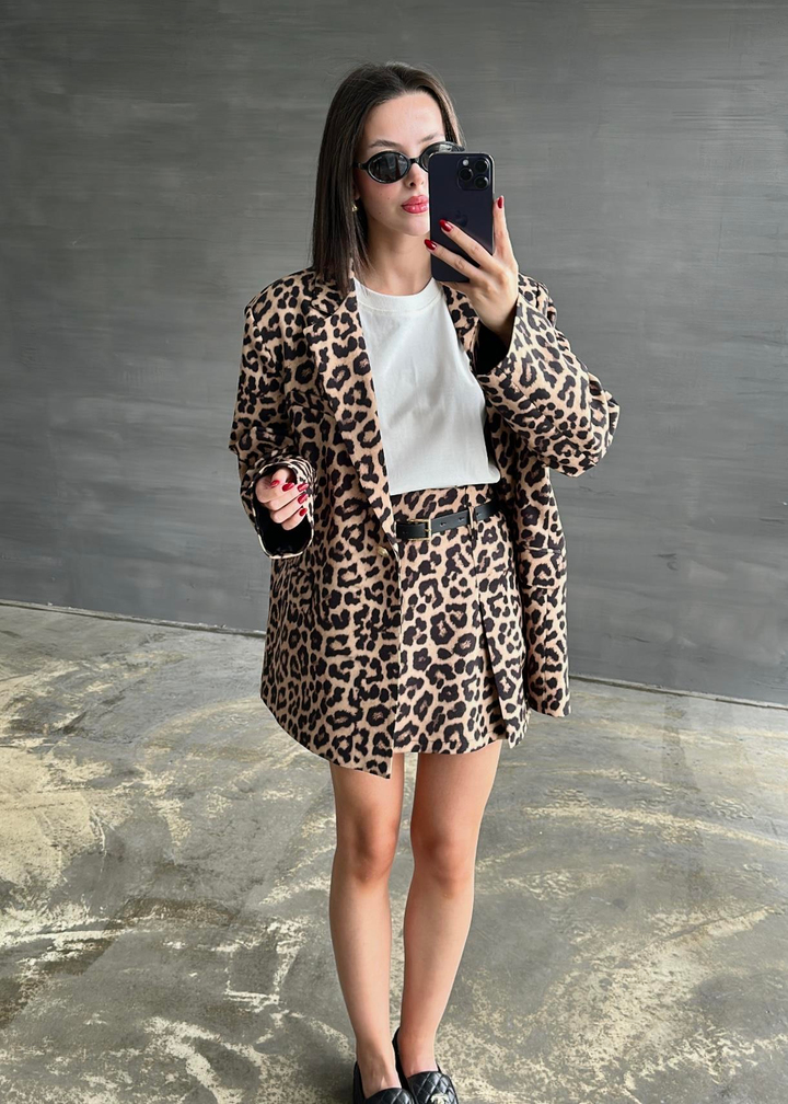 Kemerli Mini Şort Etek LEOPAR