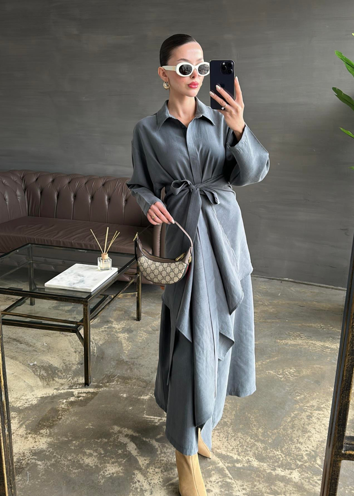 Kimono Detay Elbise ANTRASİT