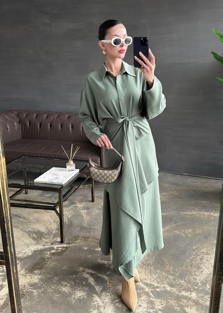 Kimono Detay Elbise MİNT YEŞİLİ