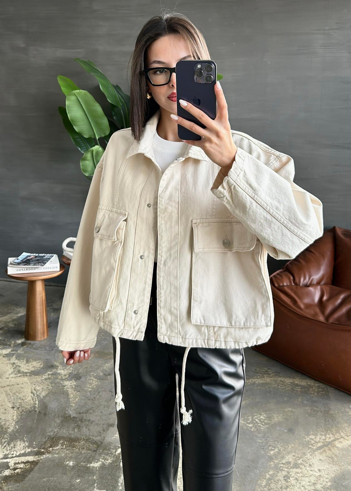 Körük Cepli Dilvin Denim Ceket EKRU