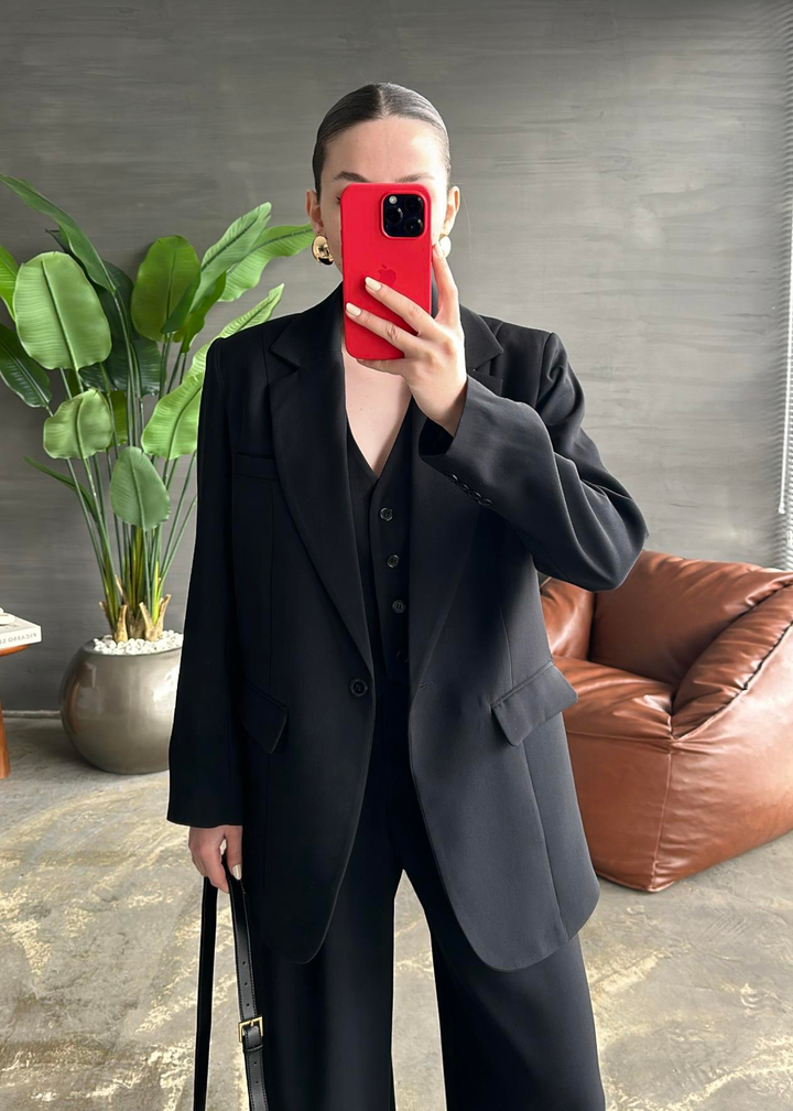 Krep Premium Blazer Ceket SİYAH