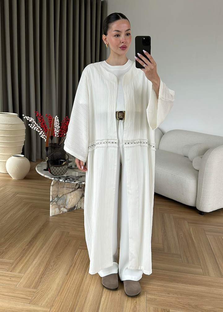 Kuş Gözü Detaylı Kimono BEYAZ