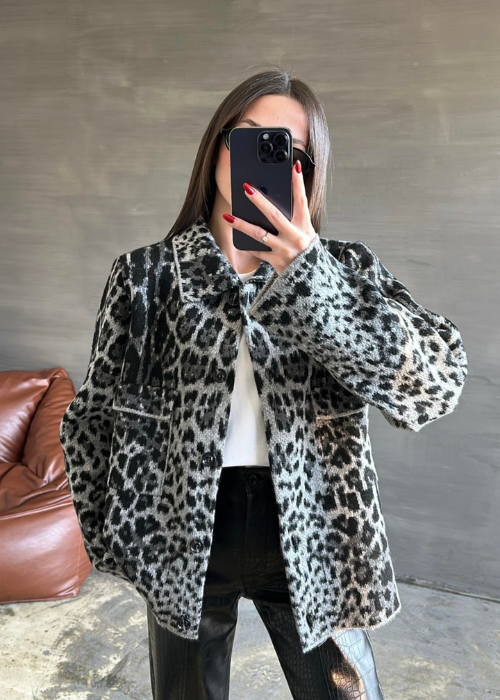 Lena Leopar Hırka GRİ
