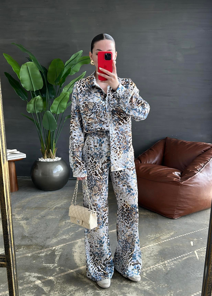 Leopar Desenli Saten Takım RENKLİ