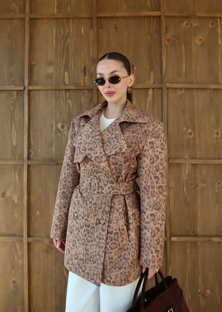 Leopar Desenli Trençkot RENKLİ