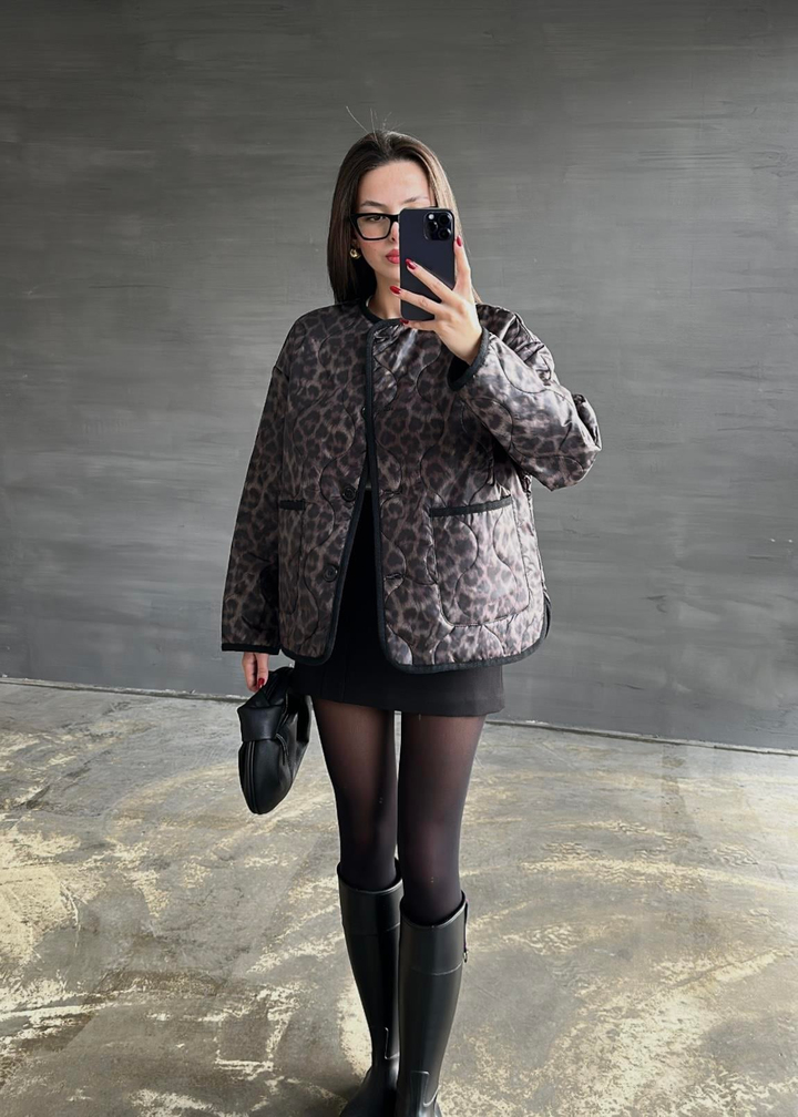Leopar Kapitoneli İnce Mont SİYAH