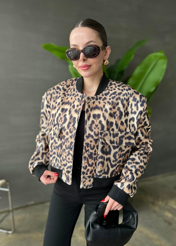 Leopar Premium Bomber Ceket KAHVERENGİ