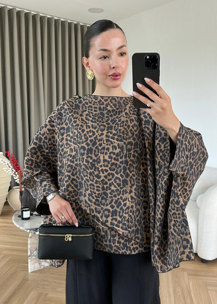 Leoparlı Pelerinli Dökümlü Gömlek RENKLİ