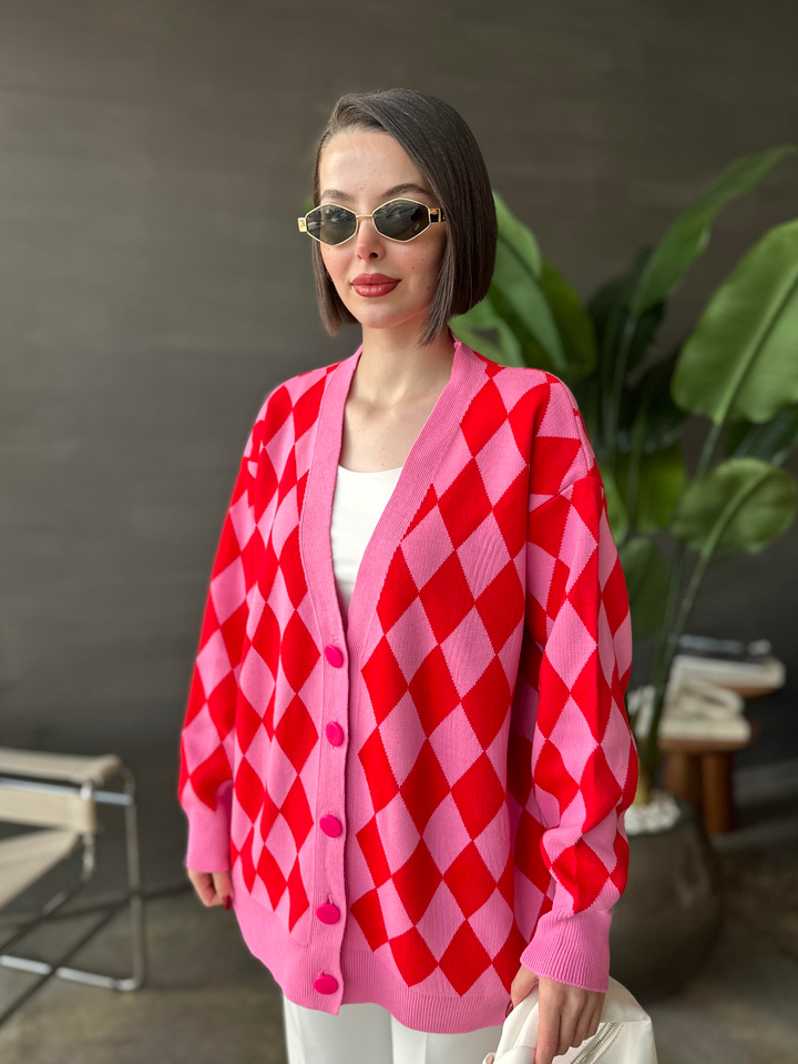 Maria Baklava Desen Hırka PEMBE