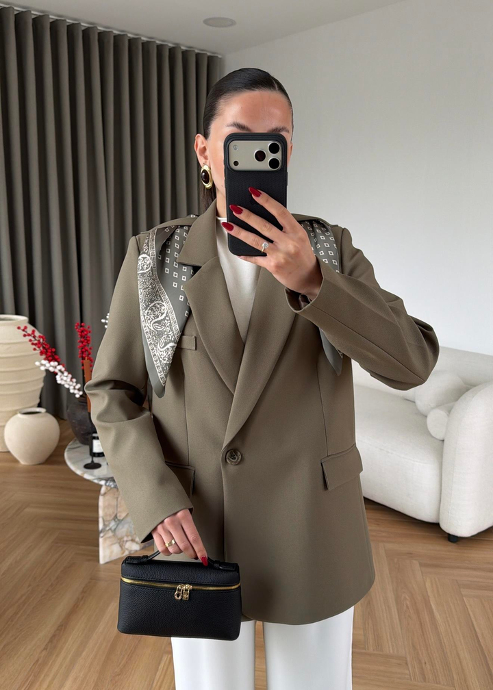 Mason Fularlı Blazer Ceket HAKİ